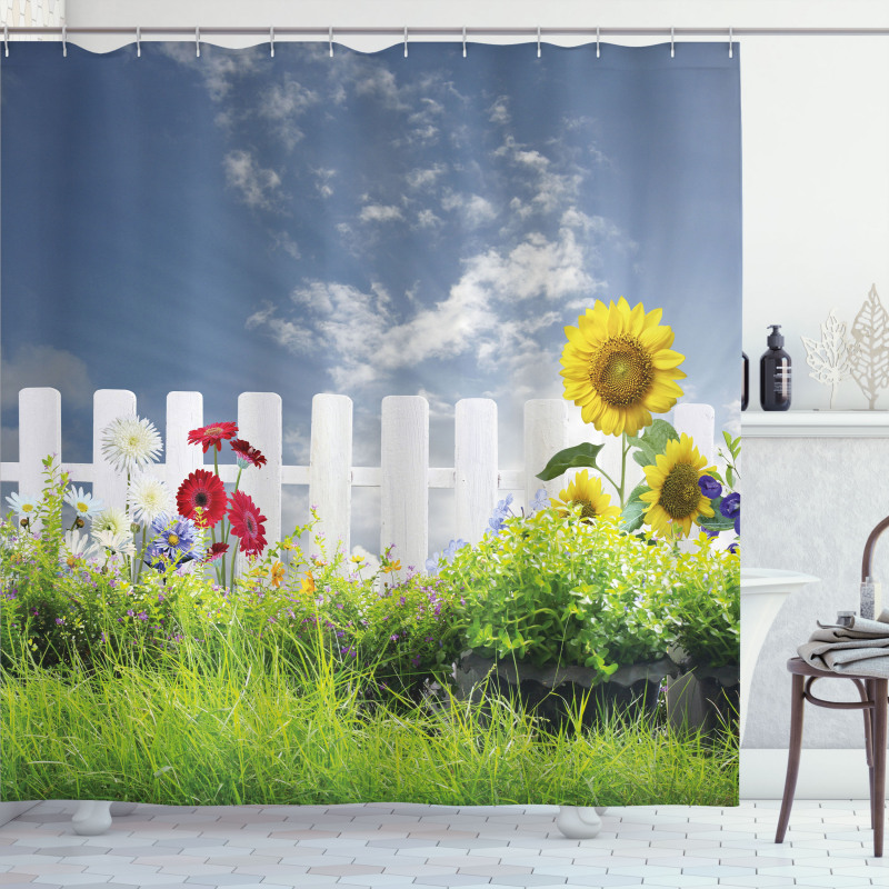 Daisy Flowers in Yard Shower Curtain