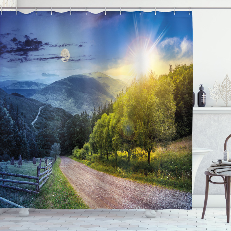 Moon and Sun View Shower Curtain