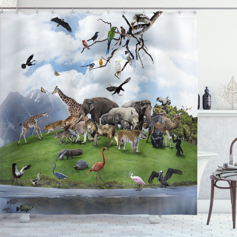 Tropic Animal Collage Shower Curtain