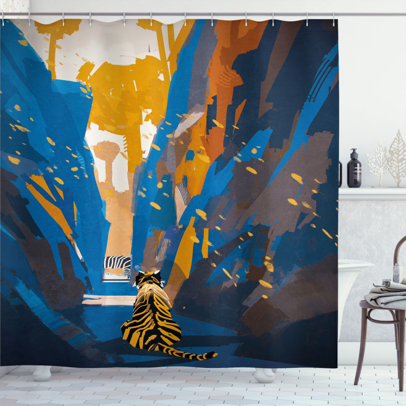 Tiger Striped in City Shower Curtain