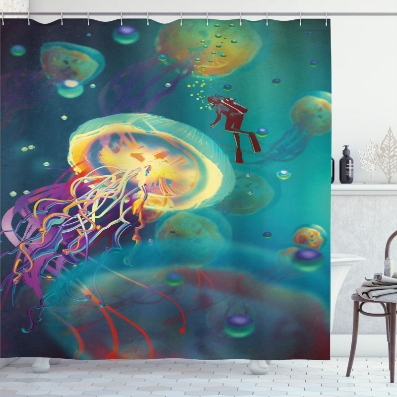 Submarine Jellyfish Shower Curtain