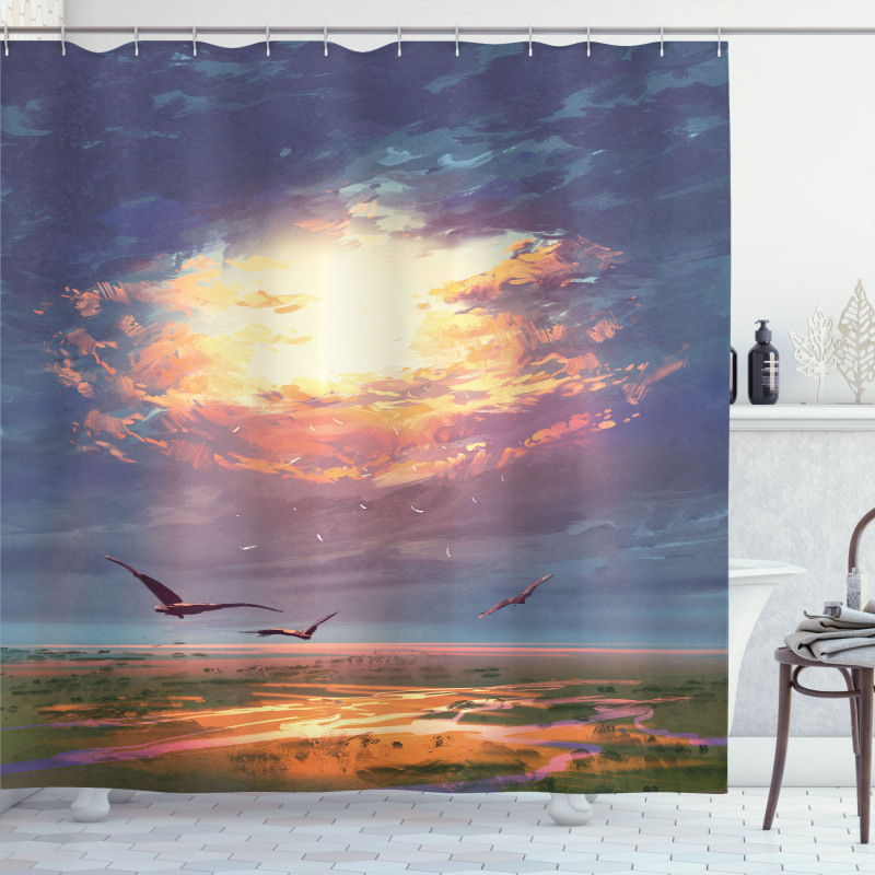 Beaming Sun Clouds Shower Curtain