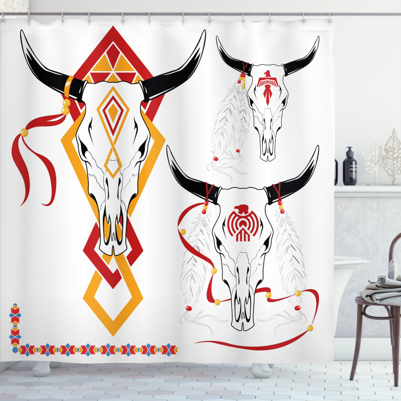 Bulls Head with Feather Shower Curtain
