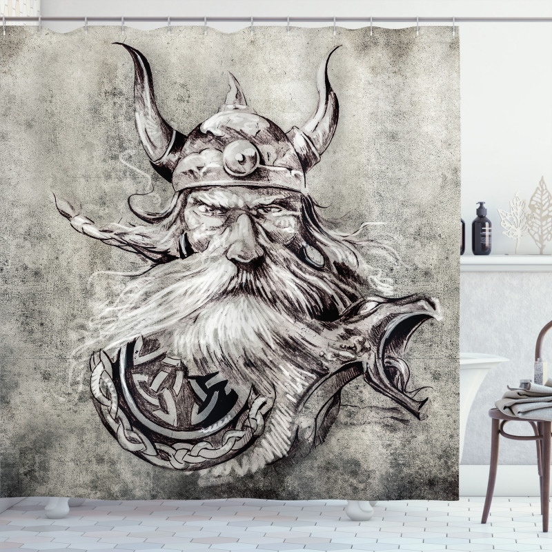 Sketchy Viking Warrior Shower Curtain