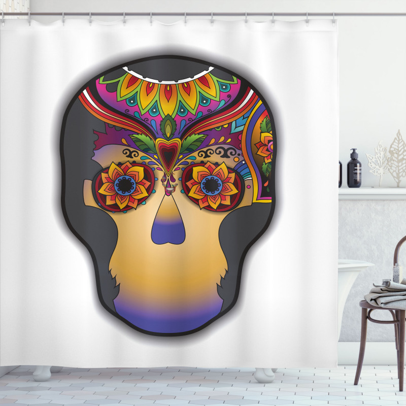 Colored Flower Skull Shower Curtain