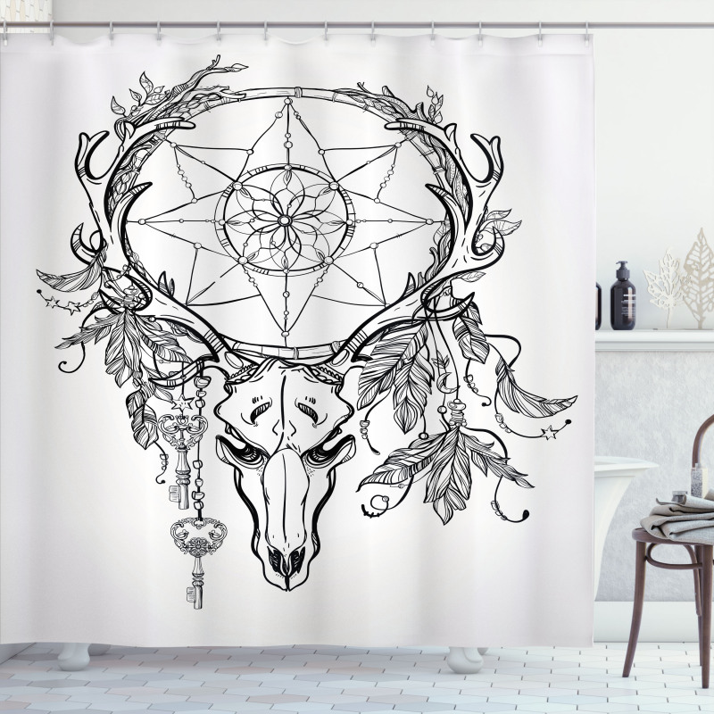 Skull with Feathers Shower Curtain