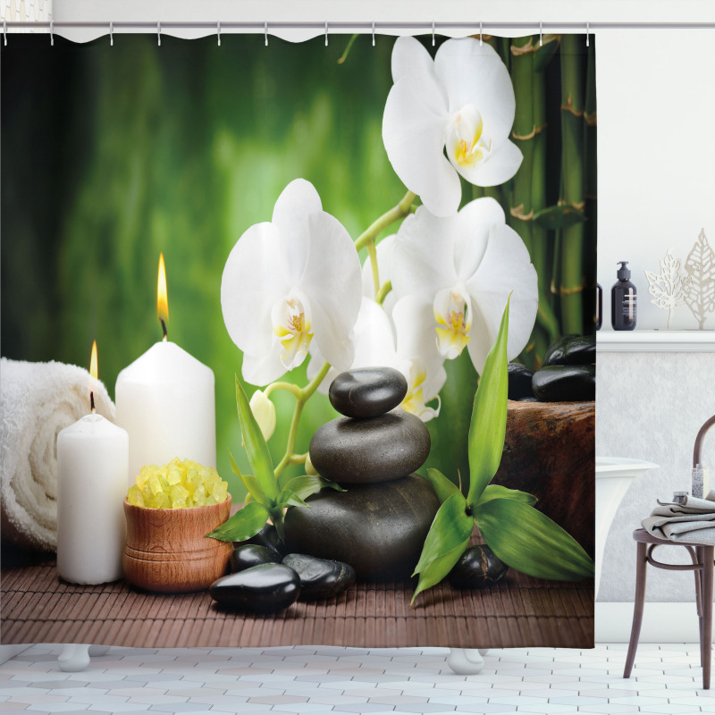 Stones and Orchids Shower Curtain