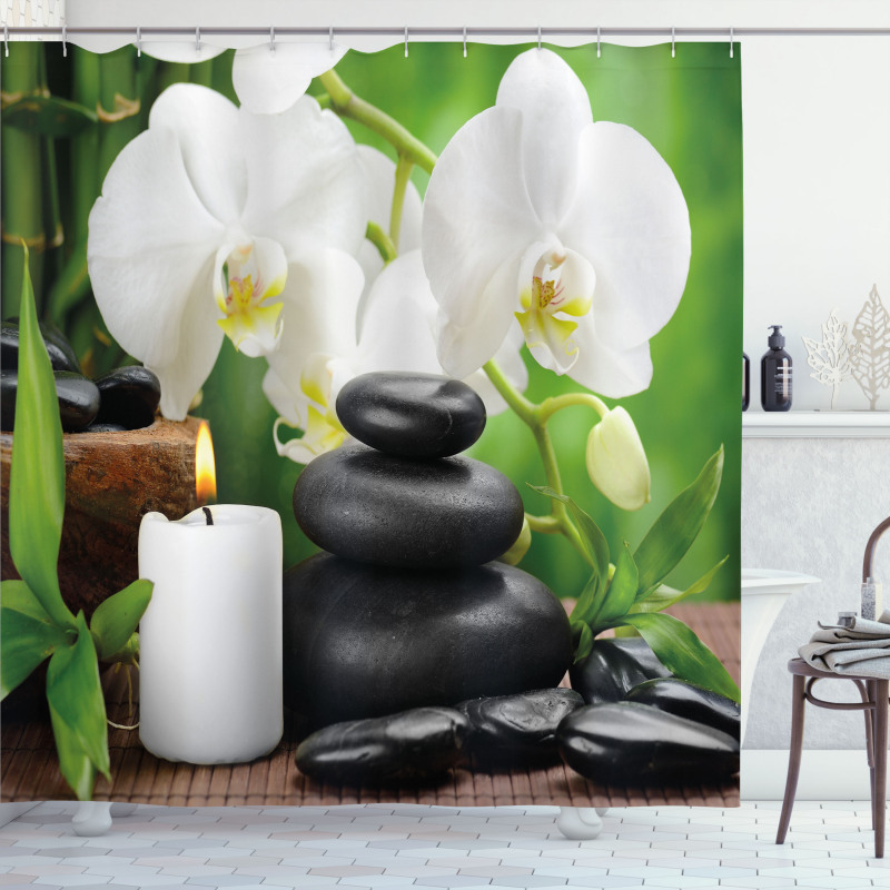 Orchids Stones Nature Shower Curtain