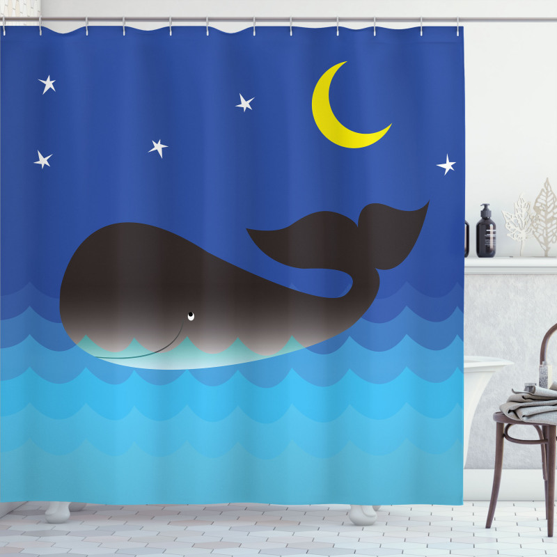 Whale in Ocean and Star Shower Curtain