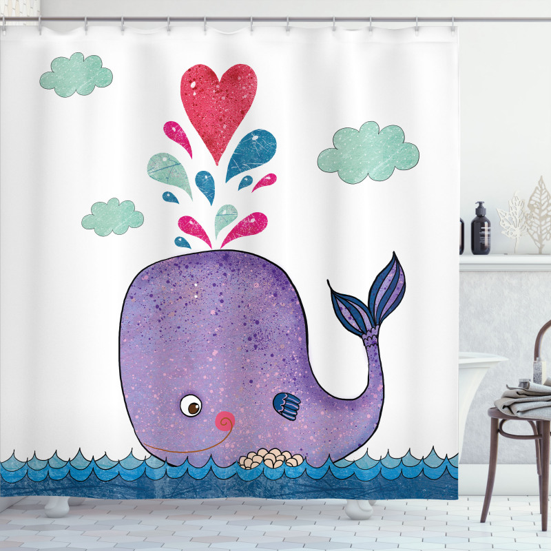 Smiley Whale with Cloud Shower Curtain