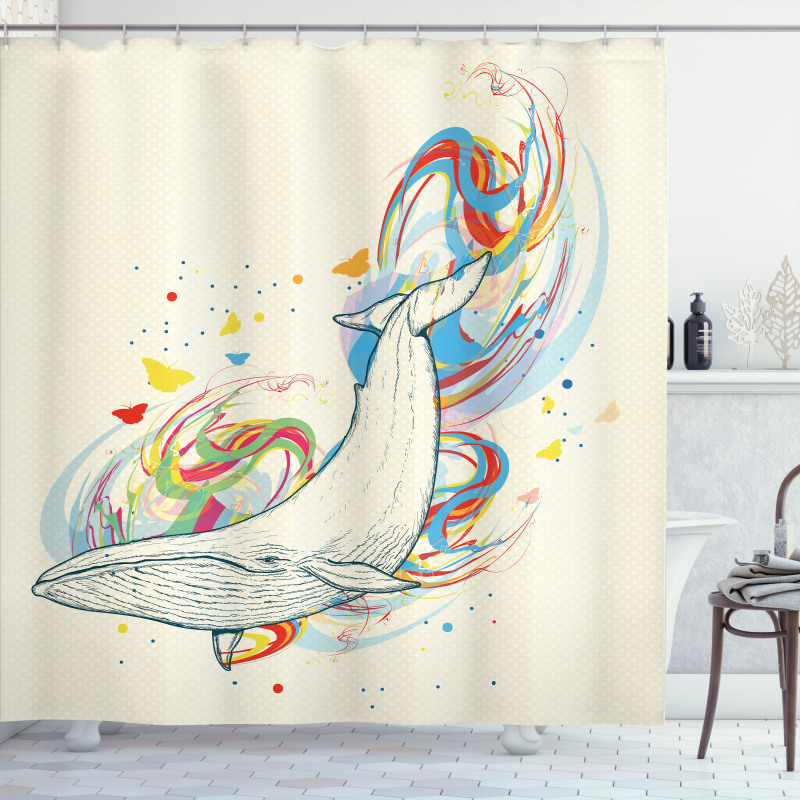 Whale in Ocean Dive Shower Curtain