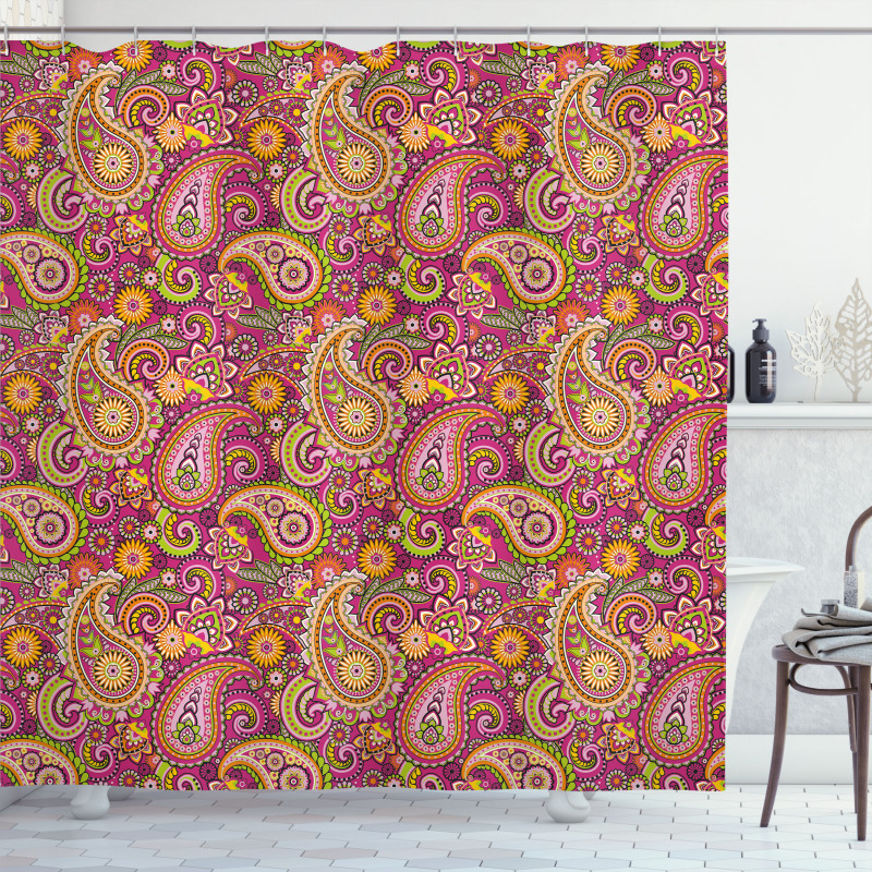 Vivid Flowers and Dots Shower Curtain