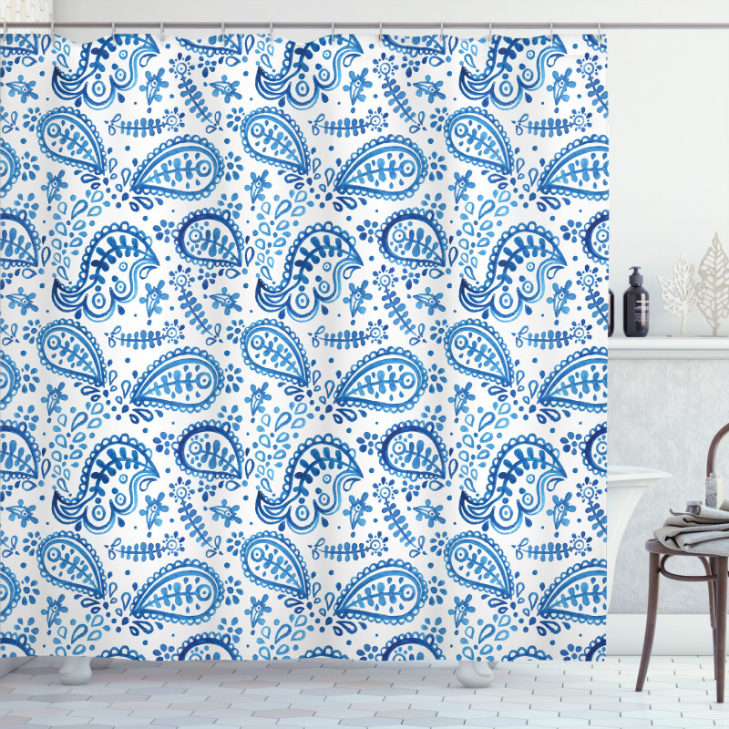 Sketch Flower and Flake Shower Curtain
