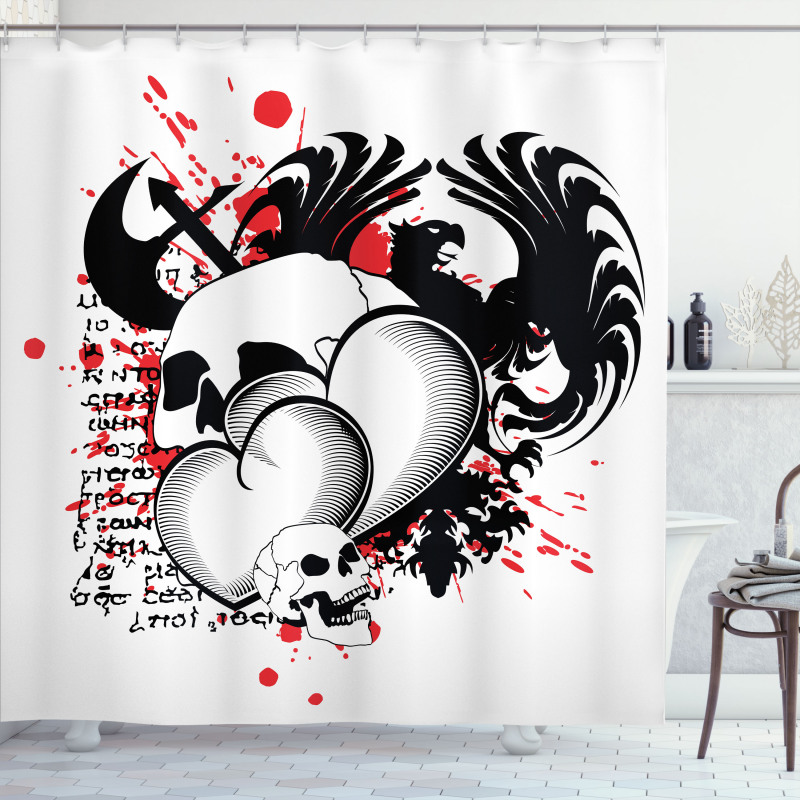 Skull Eagle Love Hearts Shower Curtain