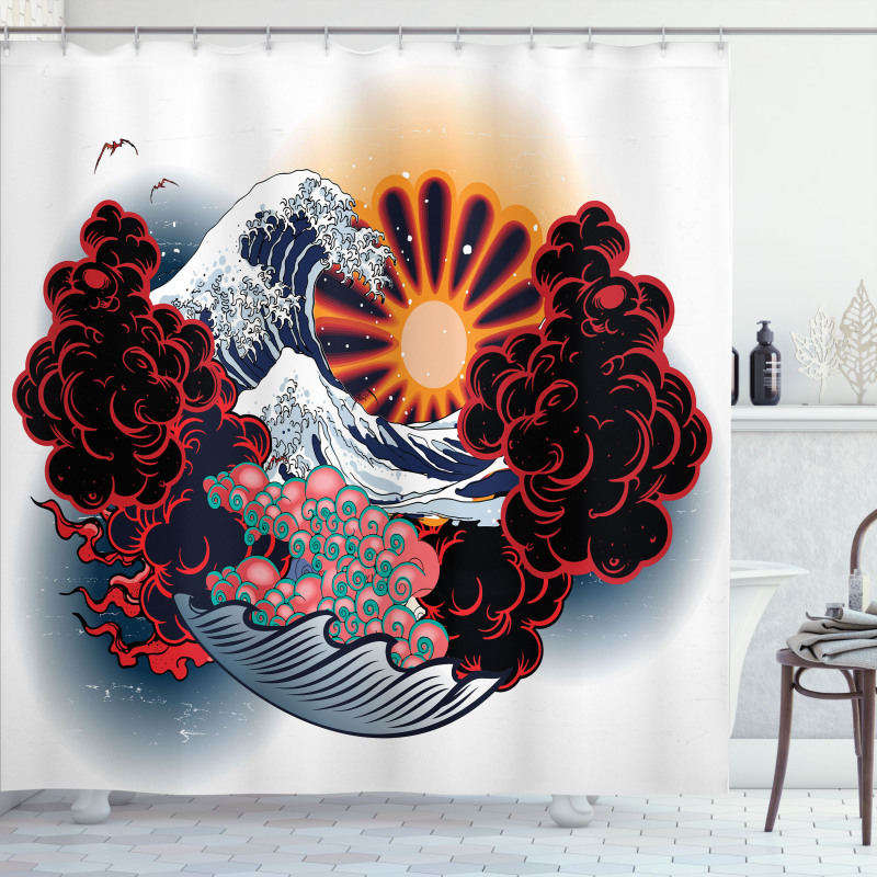 Japanese Style Waves Shower Curtain