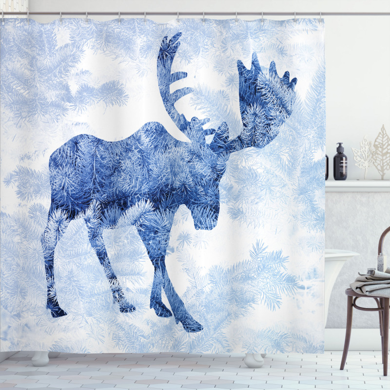 Blue Winter Antlers Tree Shower Curtain