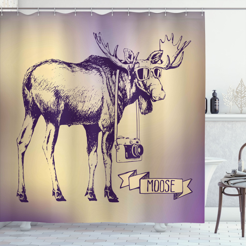 Hipster Deer with Camera Shower Curtain
