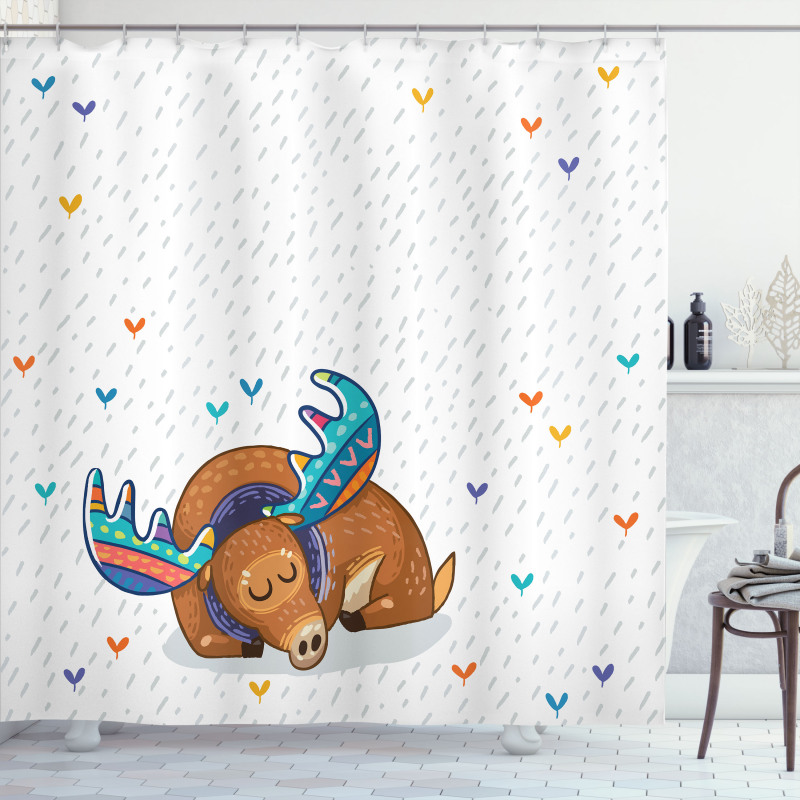 Retro Antlers Animal Art Shower Curtain