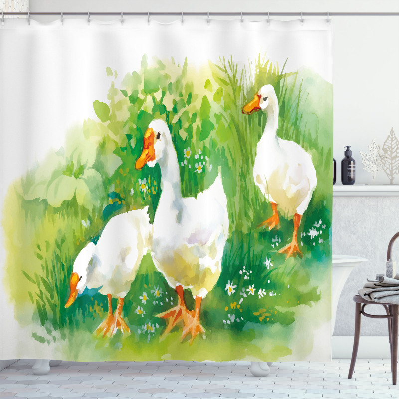 Goose Farm Lake Plants Shower Curtain