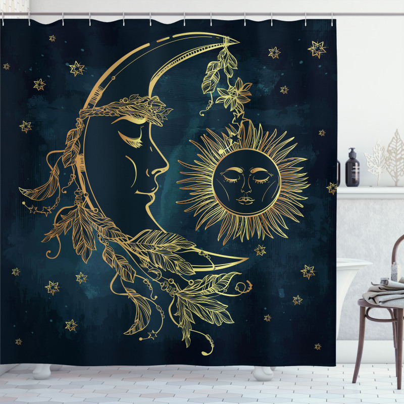 Moon with Boho Feathers Shower Curtain