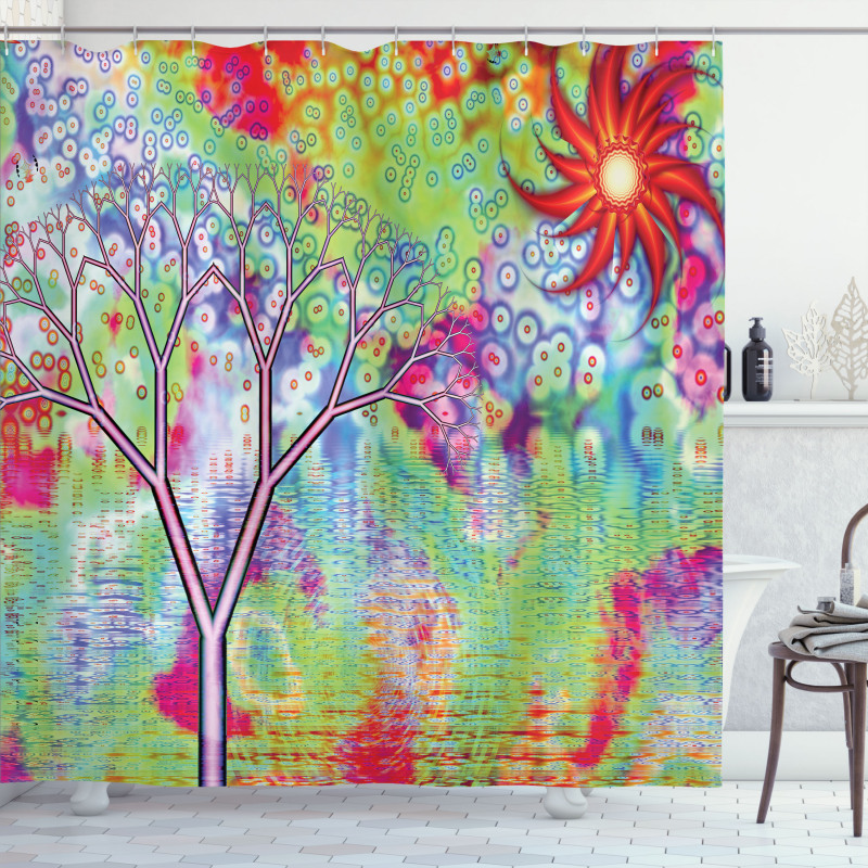 Abstract Lake Tree Shower Curtain