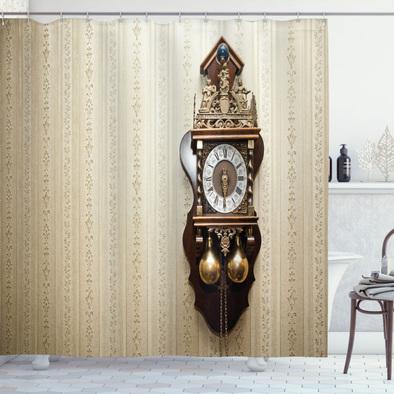 Wood Wall Carving Clock Shower Curtain