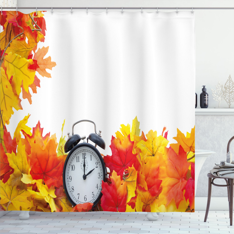 Autumn Leaves Clock Shower Curtain