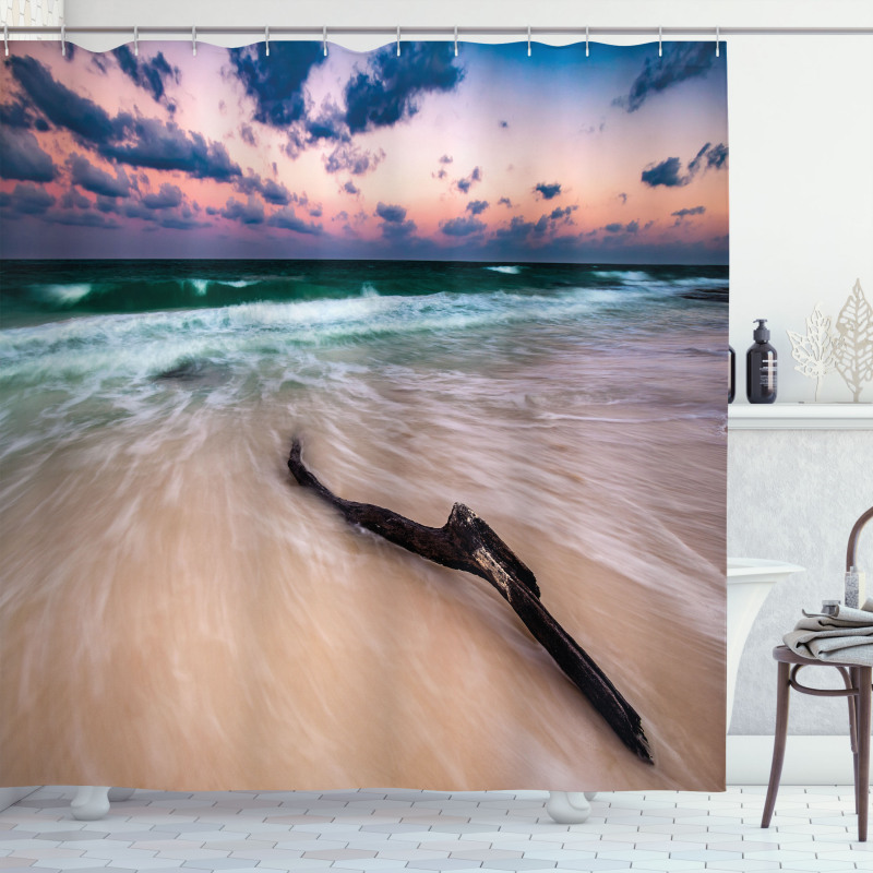 Driftwood on Beach Shower Curtain