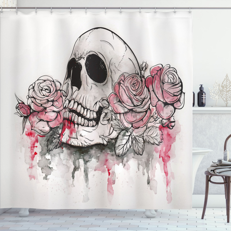 Skull Head Roses Shower Curtain