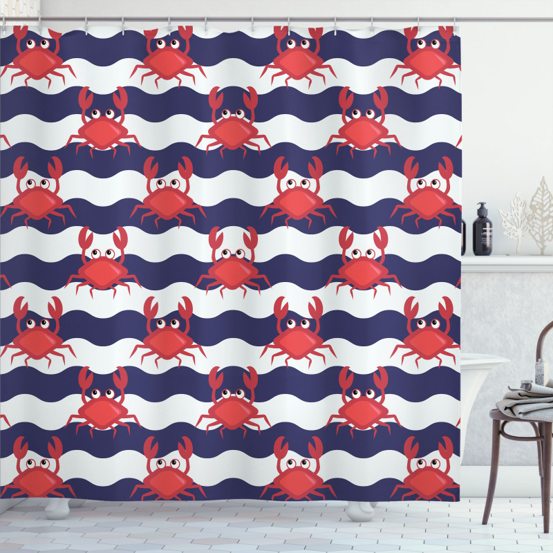 Crabs on Striped Shower Curtain