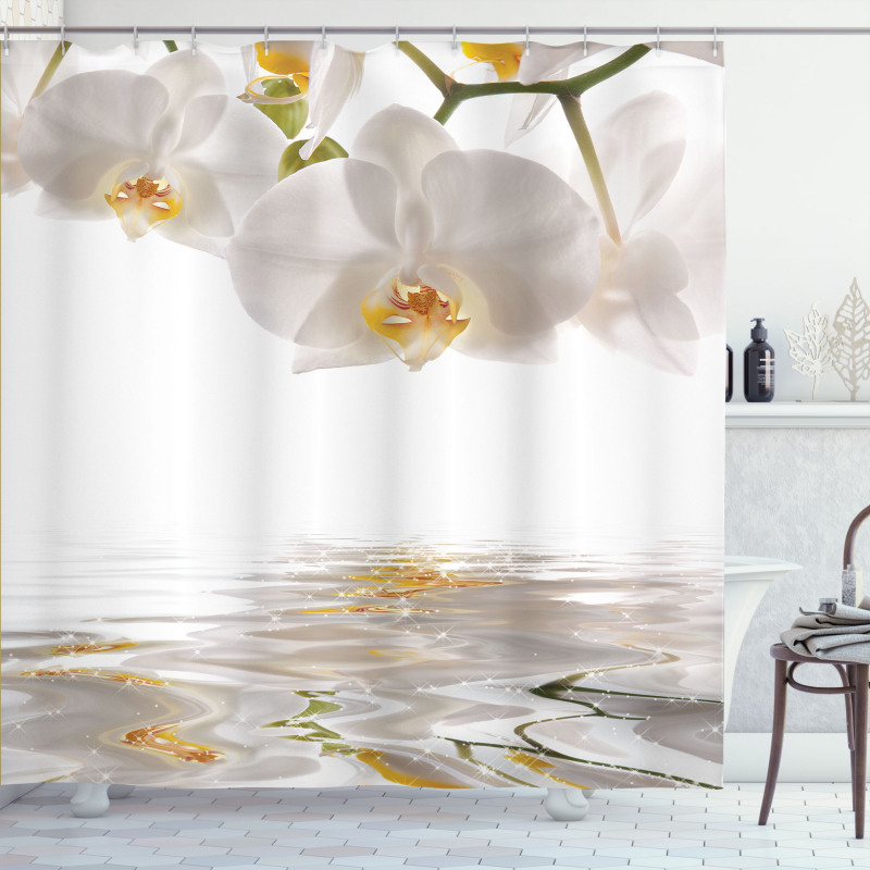 Orchids on Rippling Water Shower Curtain