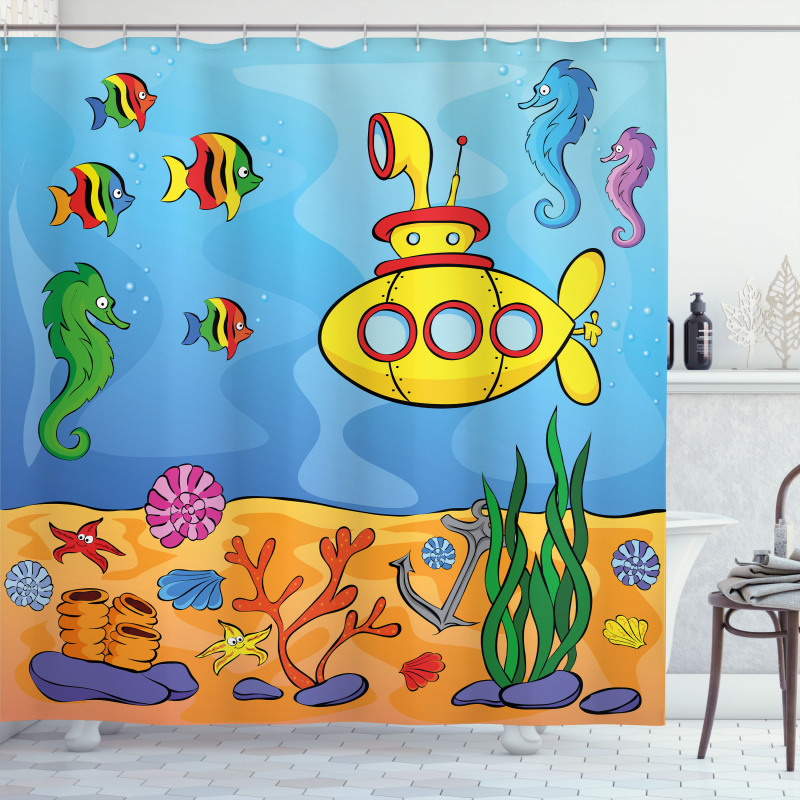 Submarine Seahorse Shower Curtain