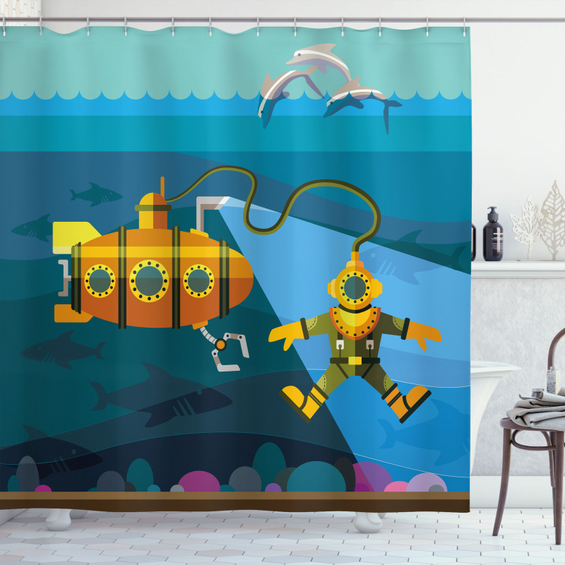 Diver Dolphins Shower Curtain