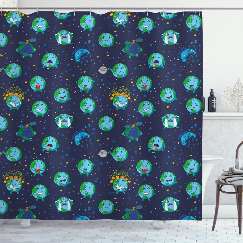 Planet Earth Face Moods Shower Curtain