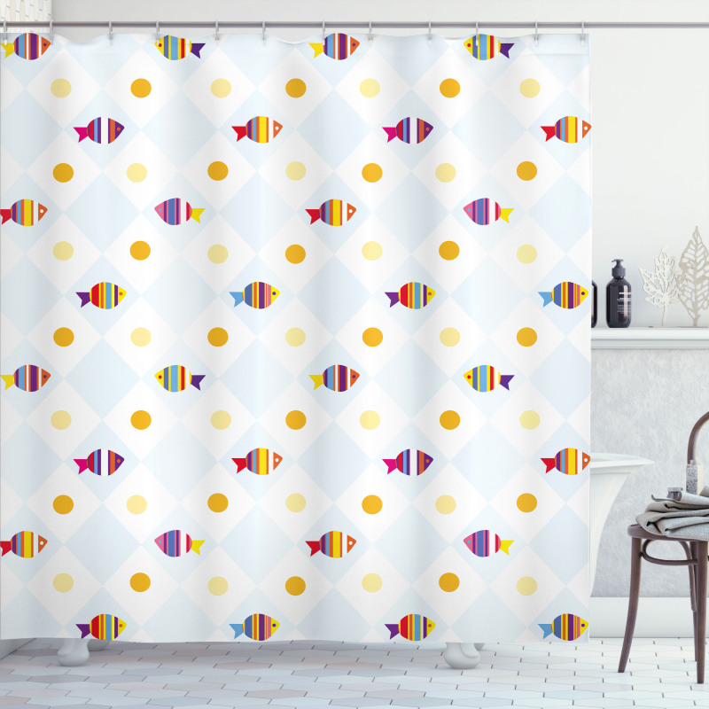 Fish Cartoon with Spots Shower Curtain