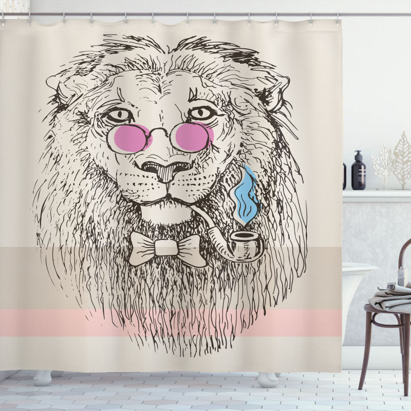 Lion Head Hipster Style Shower Curtain