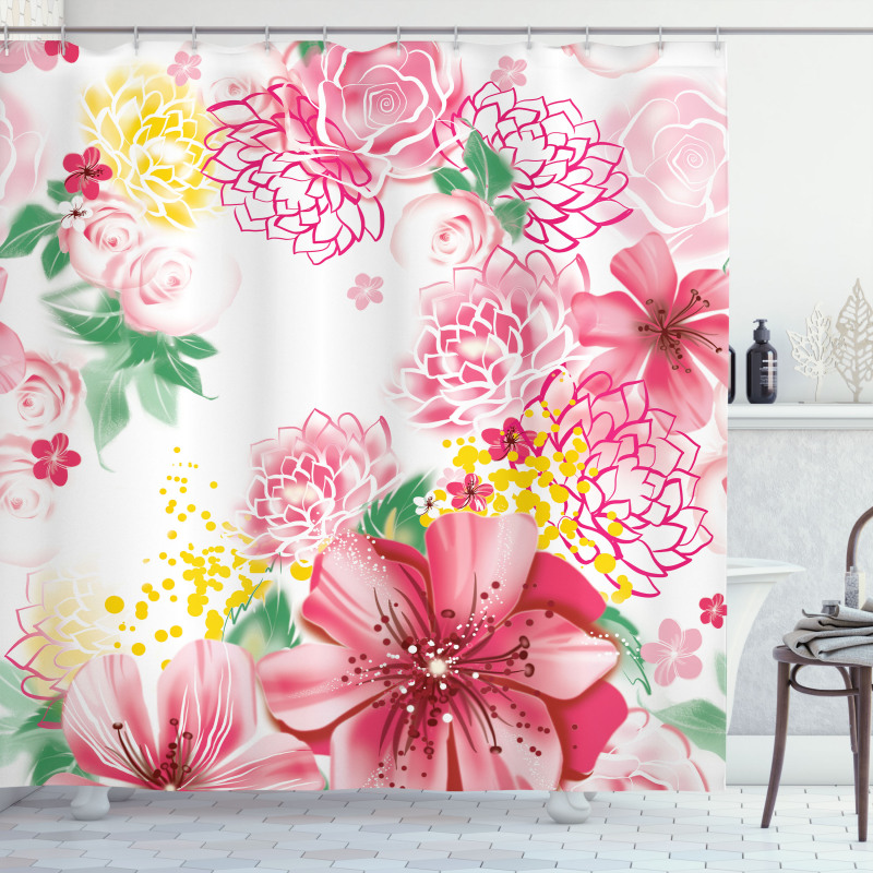 Flowers and Dots Shower Curtain