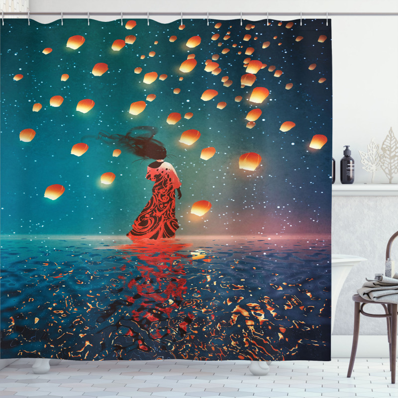 Red Magic Water on Air Shower Curtain