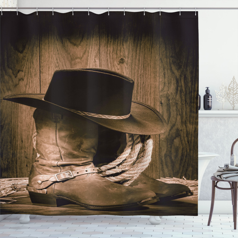 Wild Cowboy Hat Wooden Shower Curtain