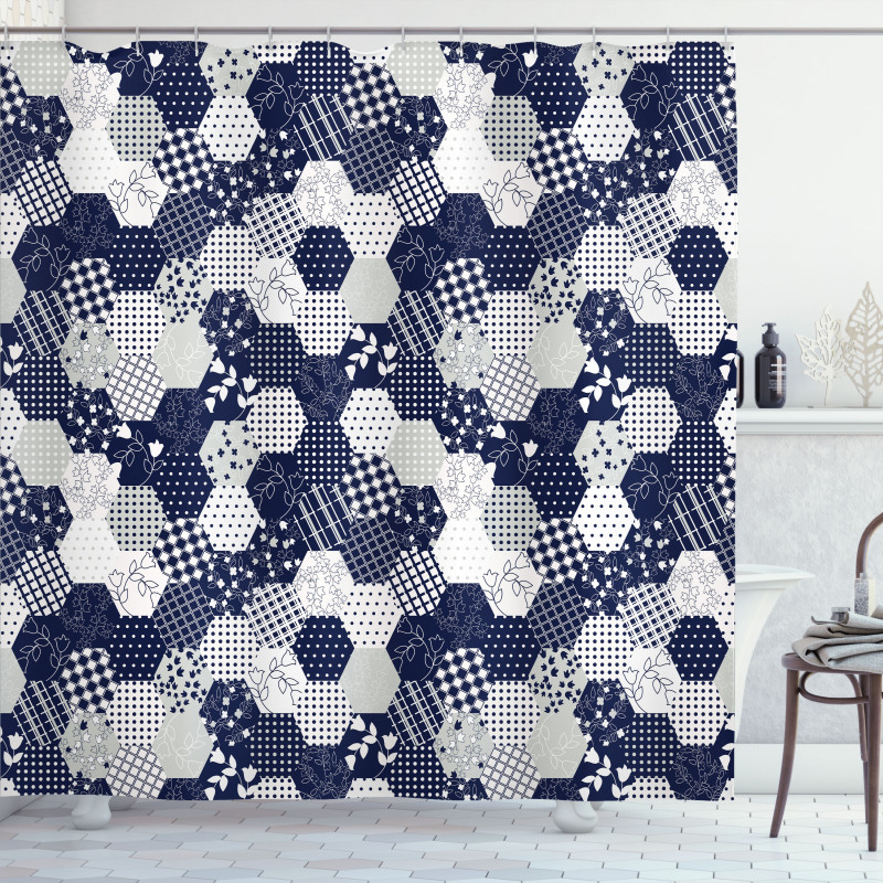 Patchwork Style Dots Star Shower Curtain