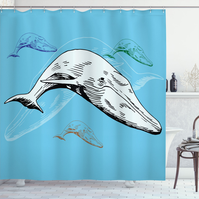 Ocean Whales Hand Drawn Shower Curtain