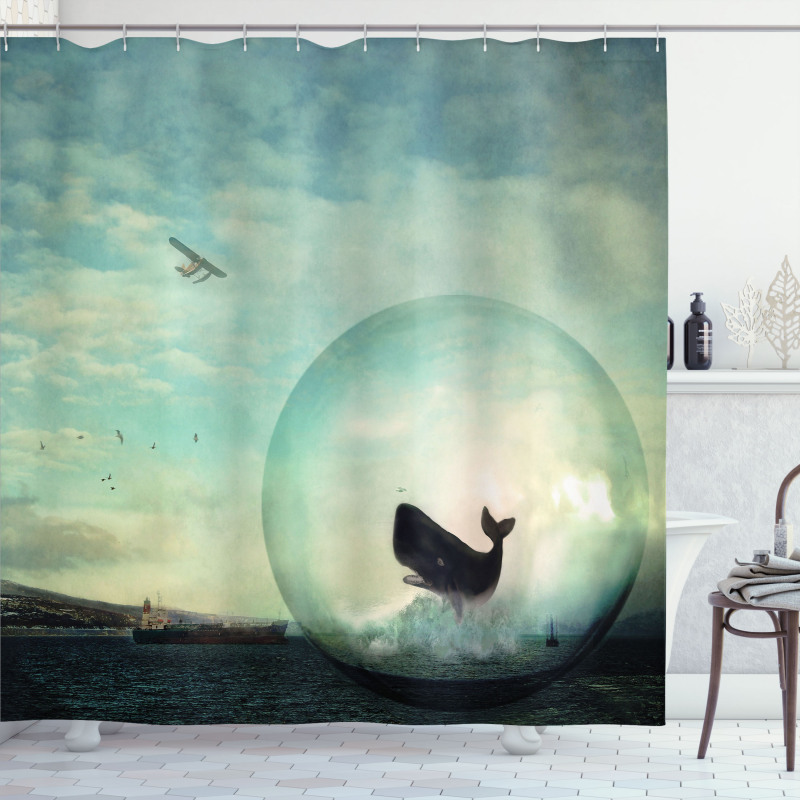 Whales and Pollution Shower Curtain