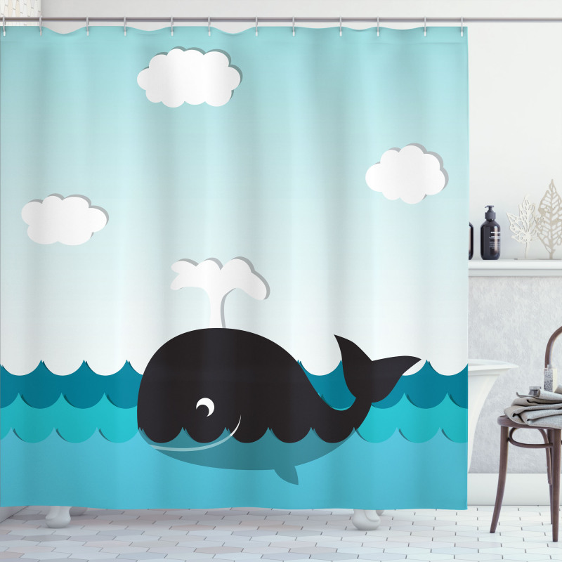 Whale in Wavy Ocean Shower Curtain