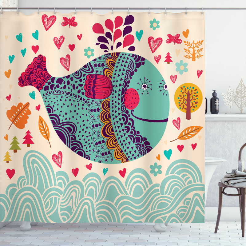 Colorful Whales Plants Shower Curtain