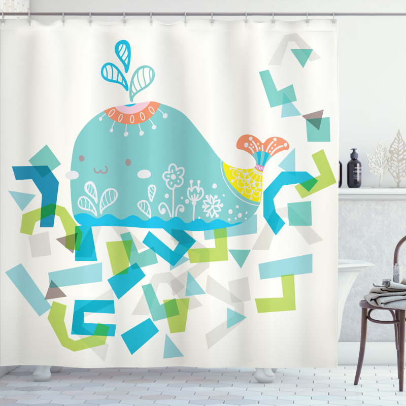 Smile Whale Cartoon Shower Curtain