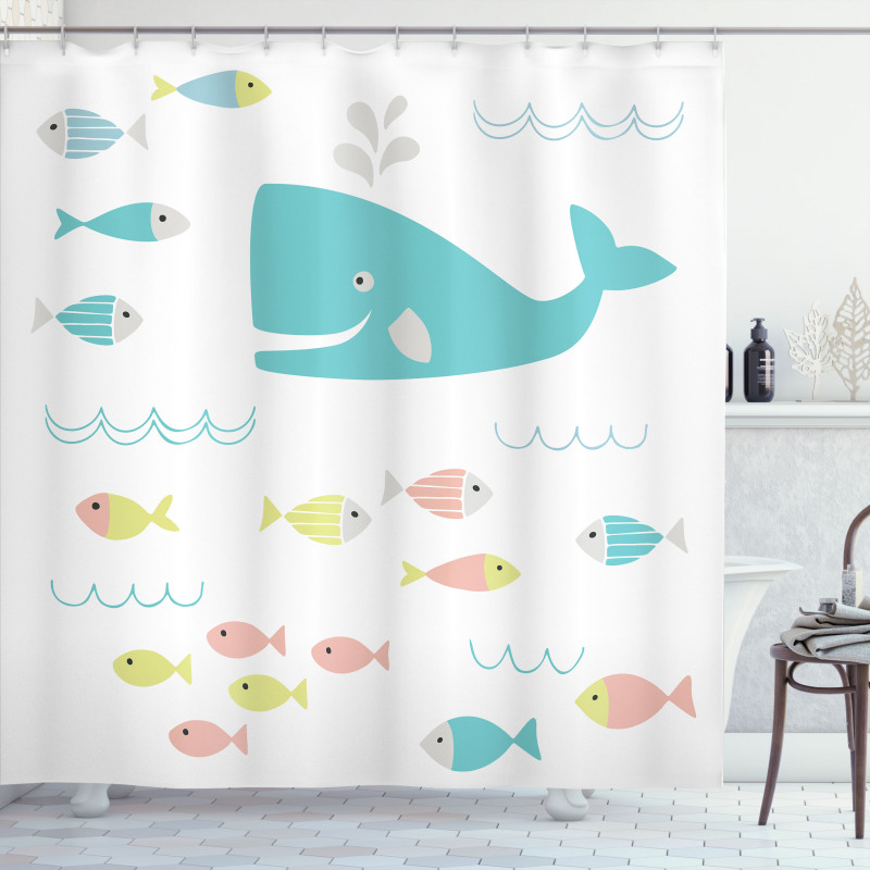 Geometric Whale Fish Shower Curtain