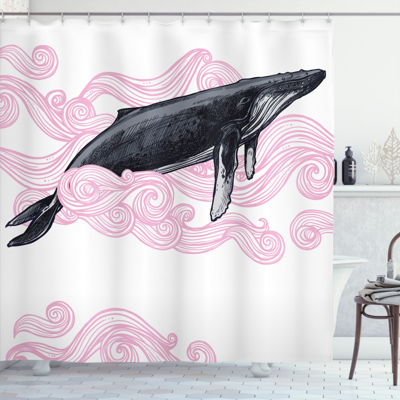 Striped Dreamy Whale Shower Curtain