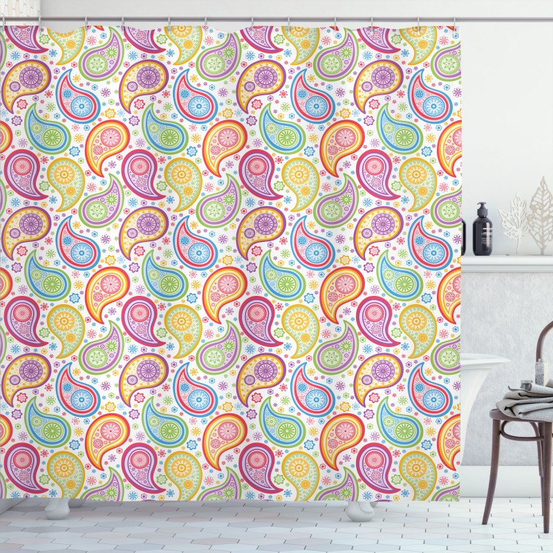 Colored Pattern Flower Shower Curtain