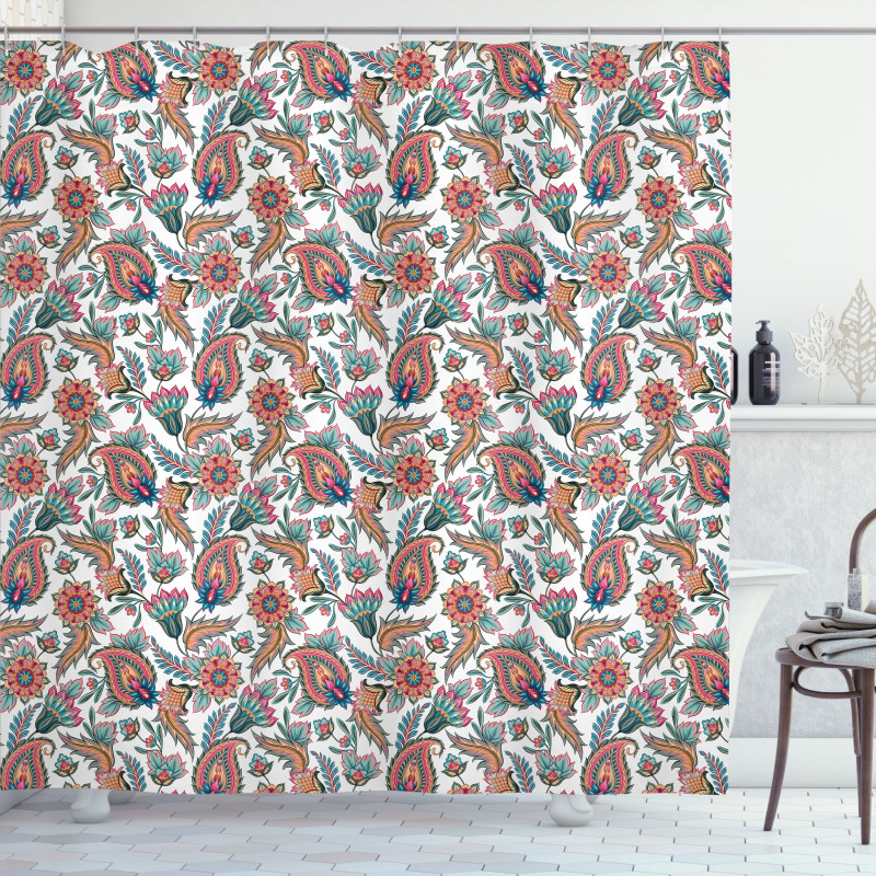 Motifs with Flower Leafs Shower Curtain