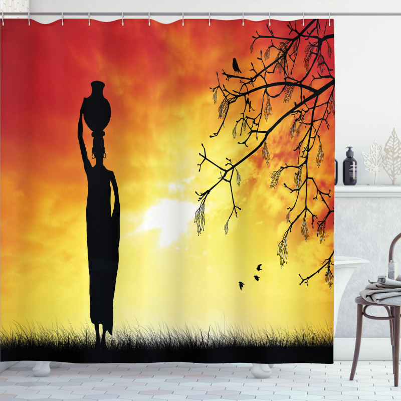 Lady in Sunset Safari Shower Curtain